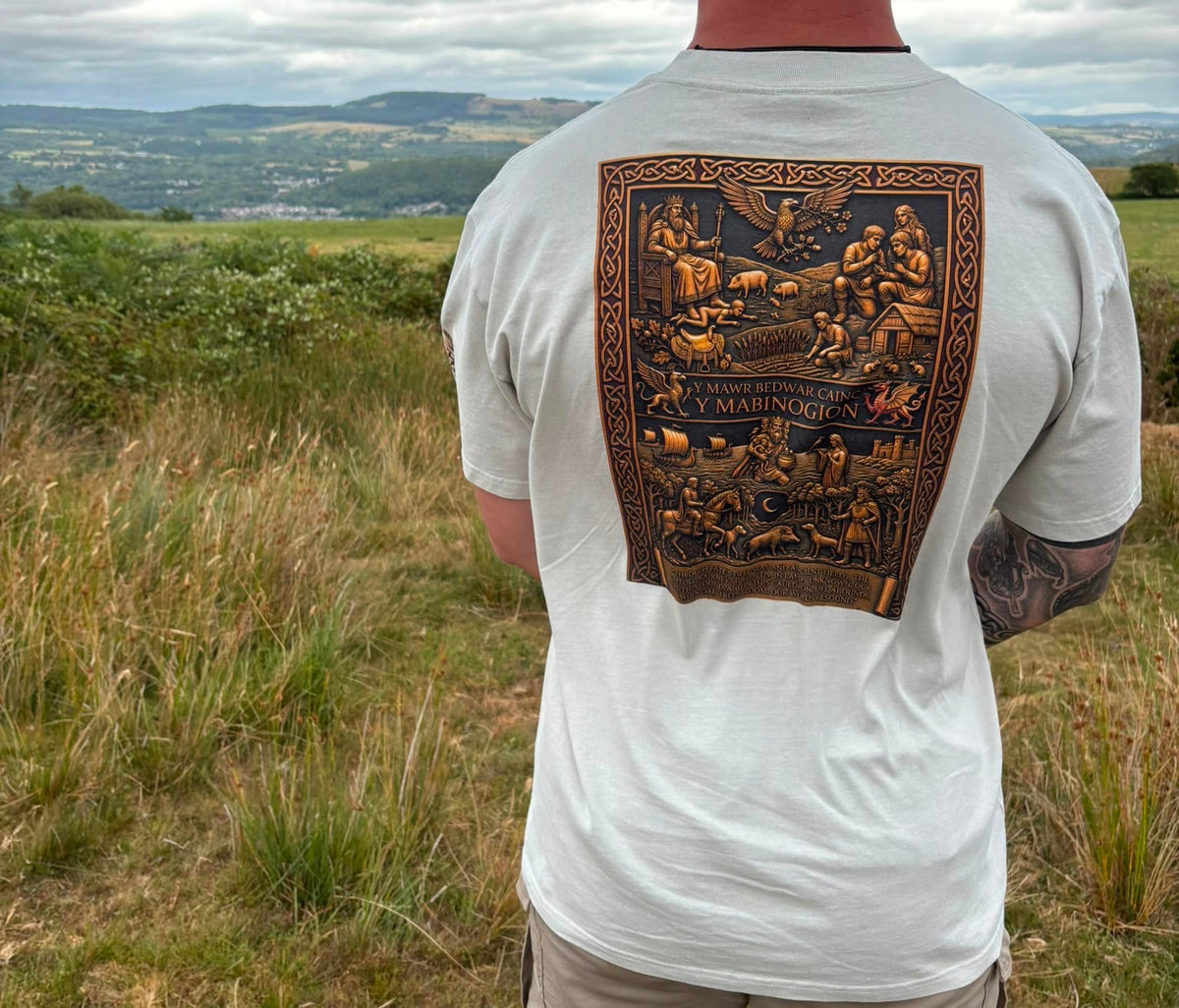 Welsh Celtic Mythology: The Tapestry of the Mabinogi: The Ultimate Premium Heavyweight Graphic Tee With Left Sleeve Symbol