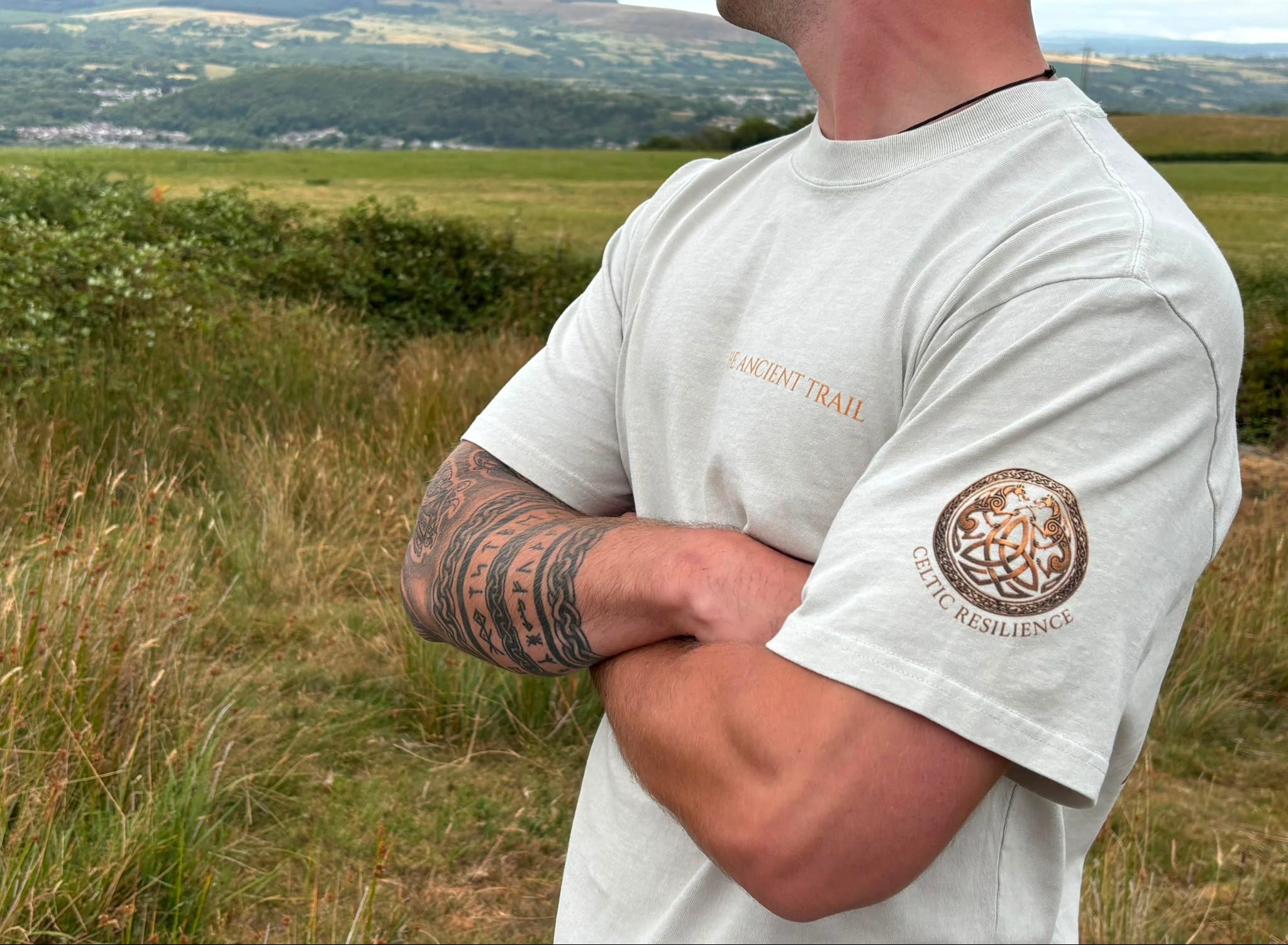 Welsh Celtic Mythology: The Tapestry of the Mabinogi: The Ultimate Premium Heavyweight Graphic Tee With Left Sleeve Symbol